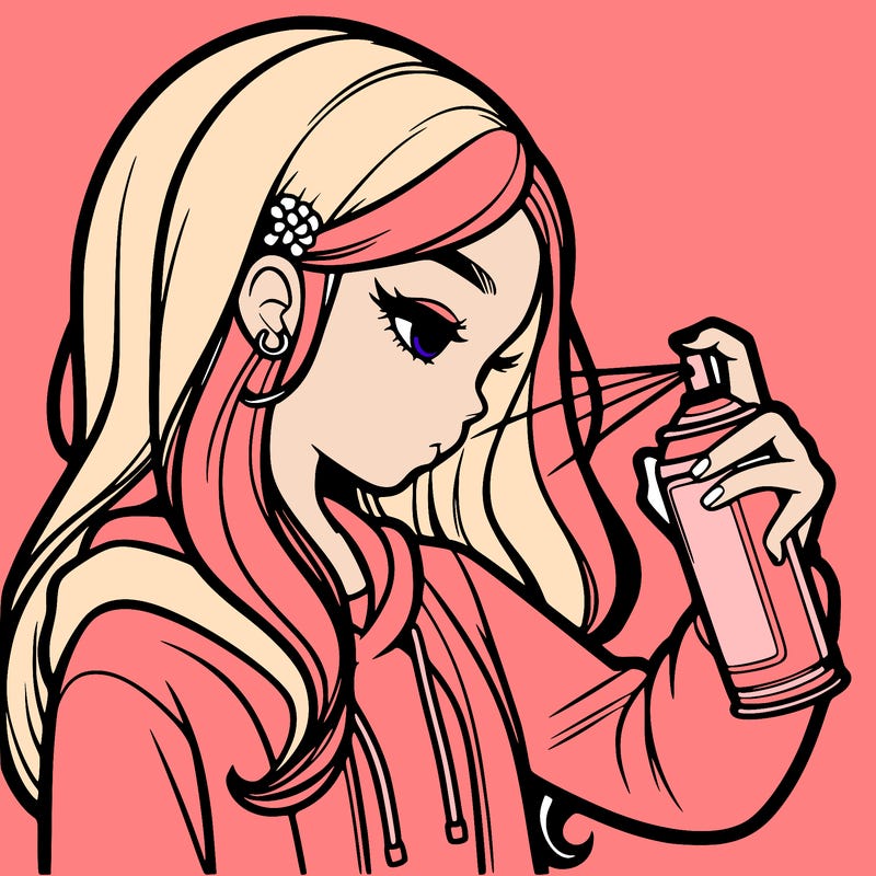 a realistic girl spray painting