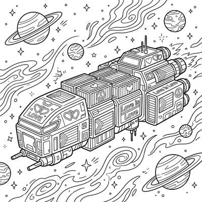 Blast off into a universe of love and diversity with this unique Pride Cargo Transport coloring page. Featuring an intricately designed spaceship adorned with symbols of unity, it's a perfect way to celebrate Pride Month.