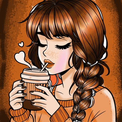 realistic girl drinking coffee