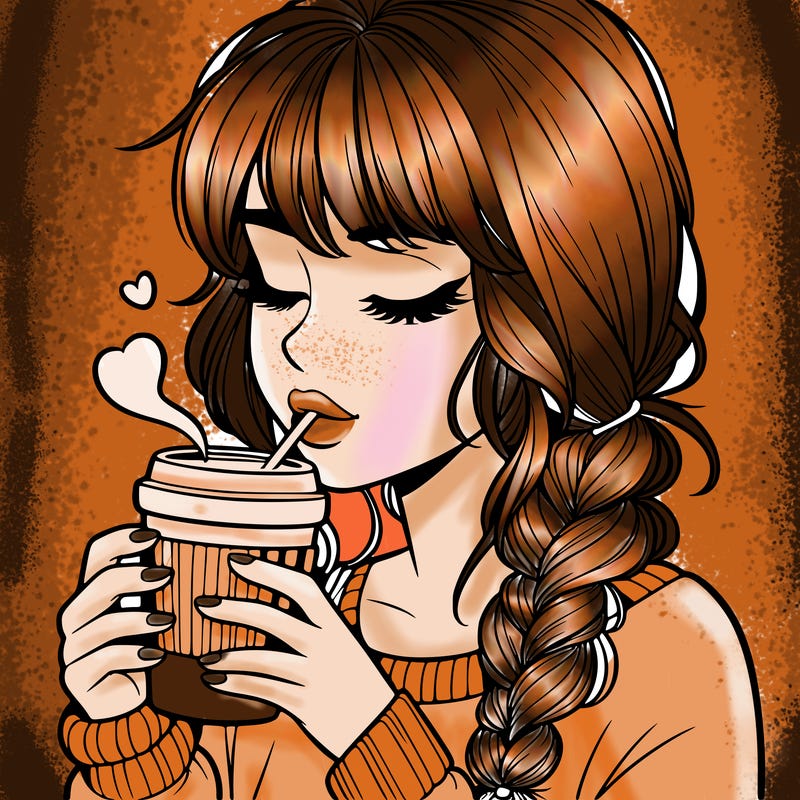 realistic girl drinking coffee