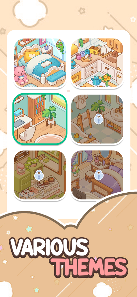Tidy Home: Unpack and Decor - Selection of cozy room design themes in the Tidy Home app
