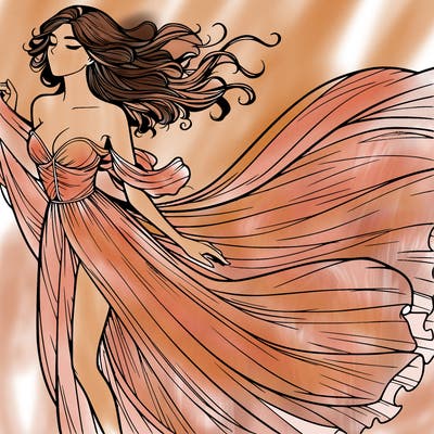 realistic woman in dress flowing the the wind