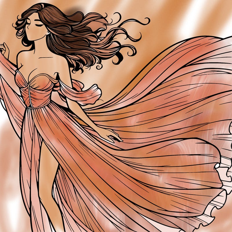 realistic woman in dress flowing the the wind
