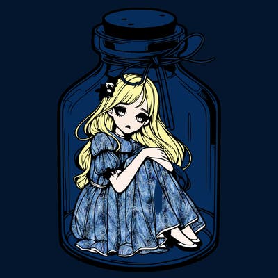 beautiful realistic girl trapped in bottle
