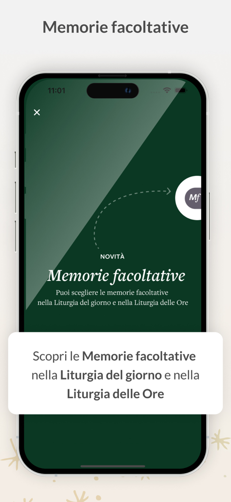 Interfaccia dell'app CEI Liturgia delle Ore che mostra la funzionalità delle memorie facoltative su uno schermo di smartphone.