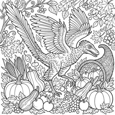 Step into a world where ancient history meets harvest tradition with this captivating Archaeopteryx Thanksgiving coloring page. Explore the intricate details of this early bird and the bountiful season as you bring this unique scene to life with your favorite colors.