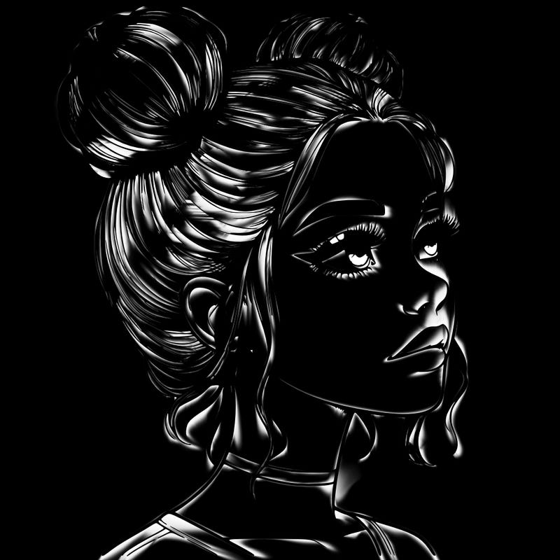 realistic girl with buns on the top of her head