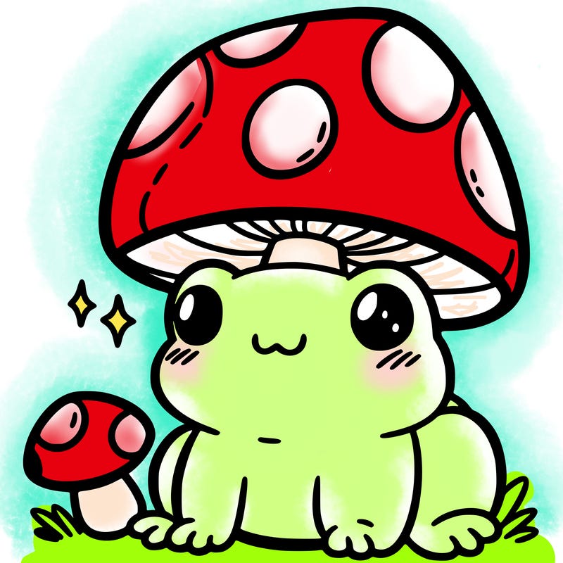 a cute frog with a mushroom hat