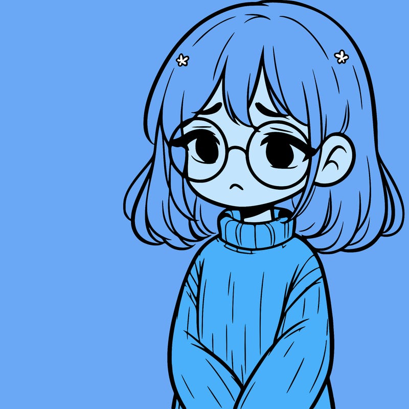 sad girl with glasses in a sweater