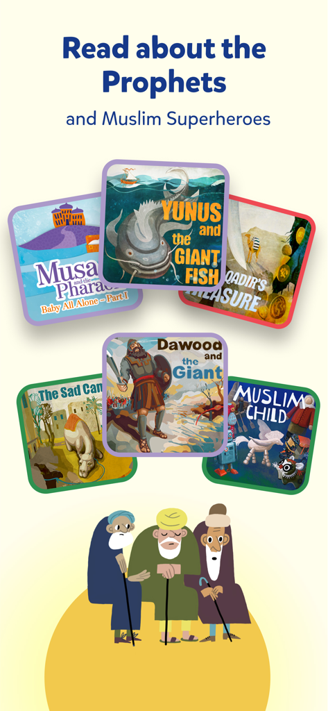 Miraj: Quran for Kids & Games - Selección de portadas de libros de cuentos islámicos sobre Profetas y héroes musulmanes en la aplicación Miraj