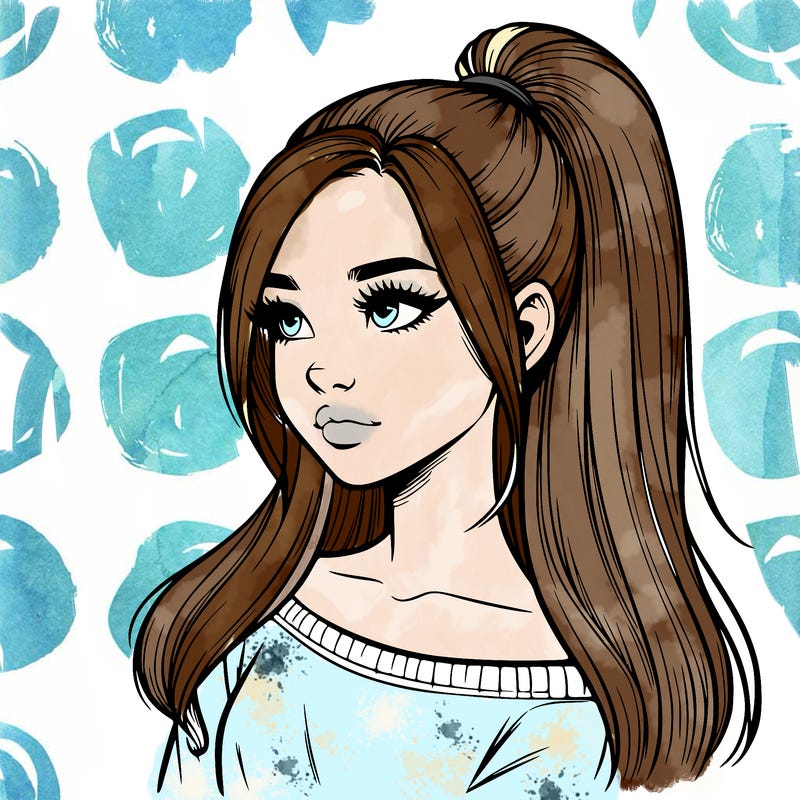 realistic girl with a high ponytail