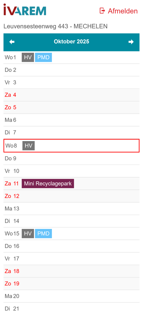 IVAREM - IVAREM waste collection calendar showing pickup dates for household waste and recycling