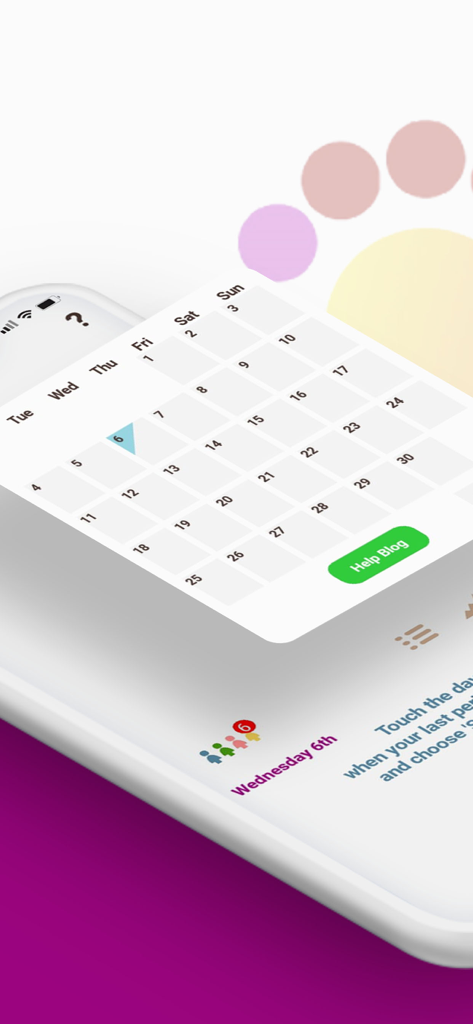 Vista en perspectiva de la pantalla del calendario MyDays X Pro para el seguimiento de períodos y ovulación