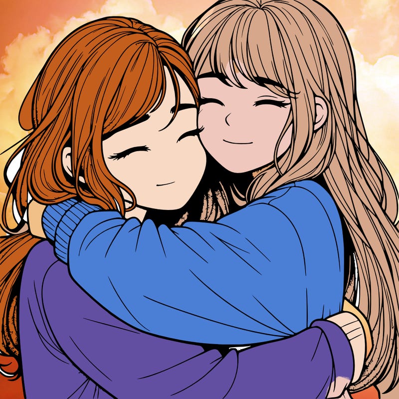 realistic two girls hugging