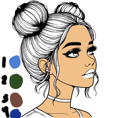 realistic girl with buns on the top of her head