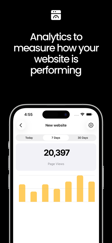 Pocket Site - A mobile interface displaying website page views and visitor analytics in the Pocket Site app