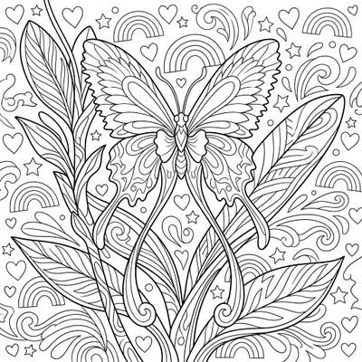Unleash your creativity with this beautiful Psychopsis Orchid, or 'Butterfly Orchid', coloring page, adorned with festive Pride Month symbols. Perfect for celebrating diversity and expressing your artistic flair.
