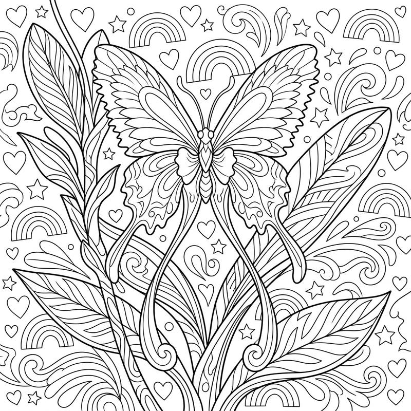 Unleash your creativity with this beautiful Psychopsis Orchid, or 'Butterfly Orchid', coloring page, adorned with festive Pride Month symbols. Perfect for celebrating diversity and expressing your artistic flair.