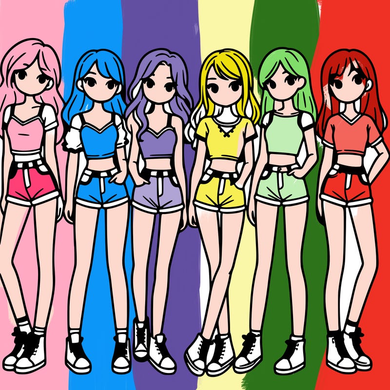 a group of girls wearing crop tops and shorts