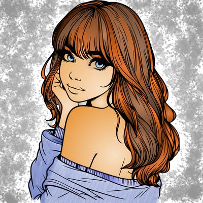 realistic girl with bangs looking over her shoulder