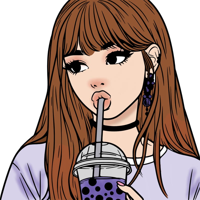 aesthetic realistic girl drinking boba