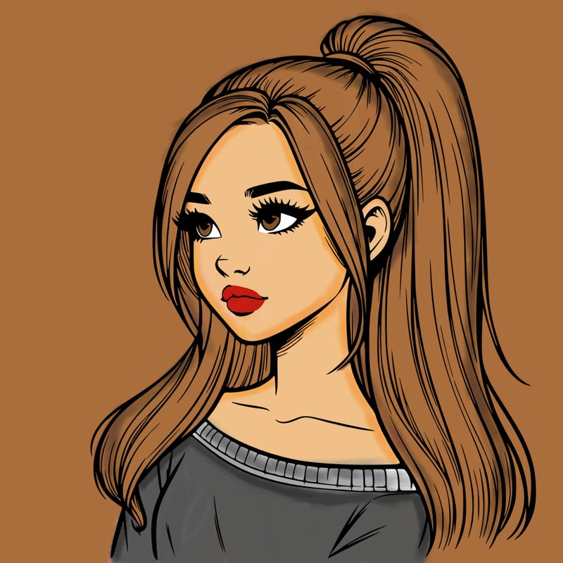 realistic girl with a high ponytail