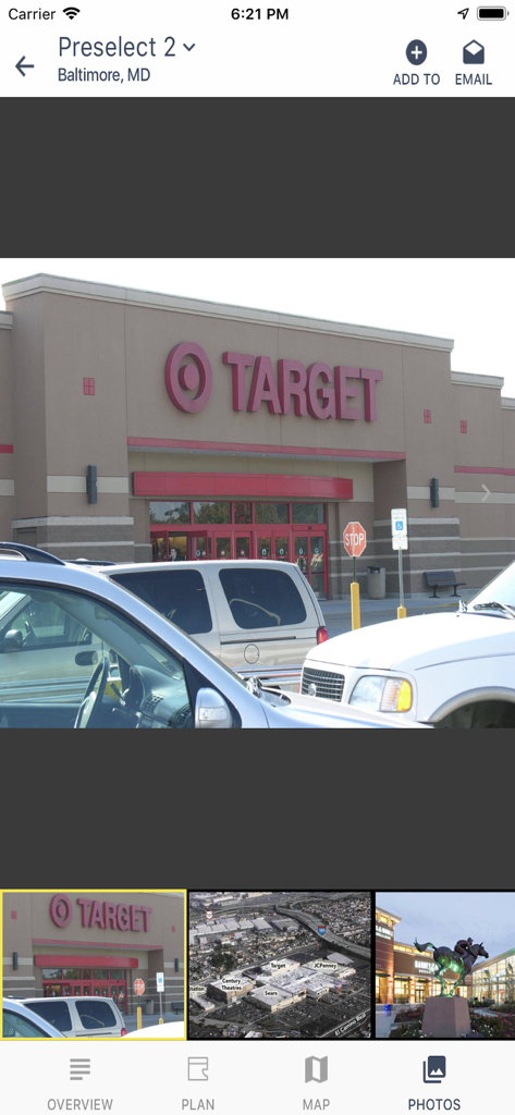 Property Capsule - Property Capsule mobile app showing a photo gallery of a commercial real estate property in Baltimore