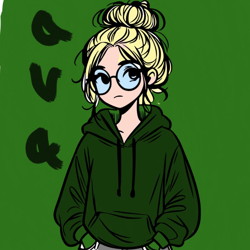 teen girl with a messy bun and glasses wearing a loose hoodie and jeans