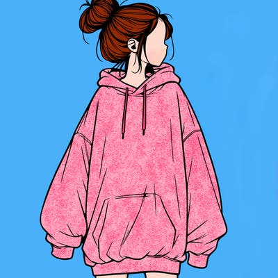realistic girl with a oversized sweatshirt on and a bun