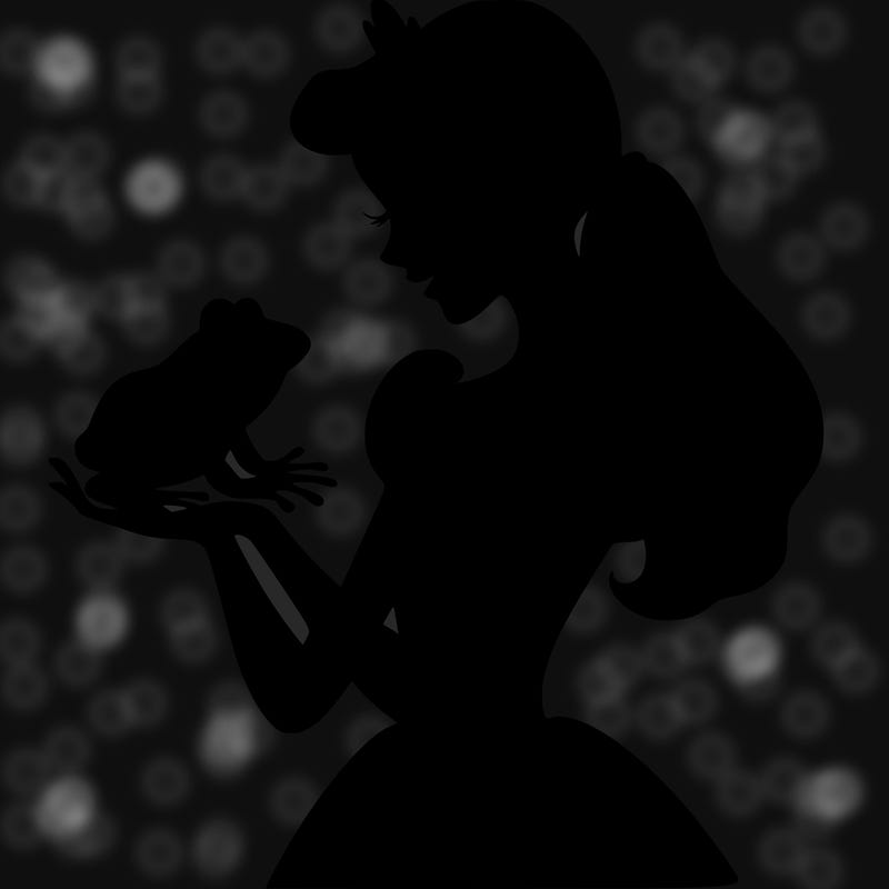 a shadow of a princess holding a frog realistic