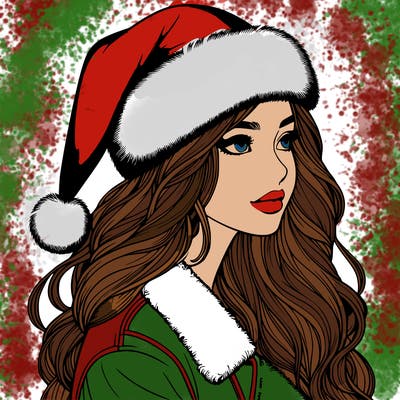 realistic girl in santa hat