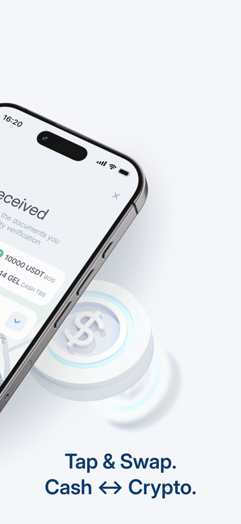 Pantalla de la aplicación móvil AllTrust.me mostrando una transacción para intercambiar criptomonedas por efectivo