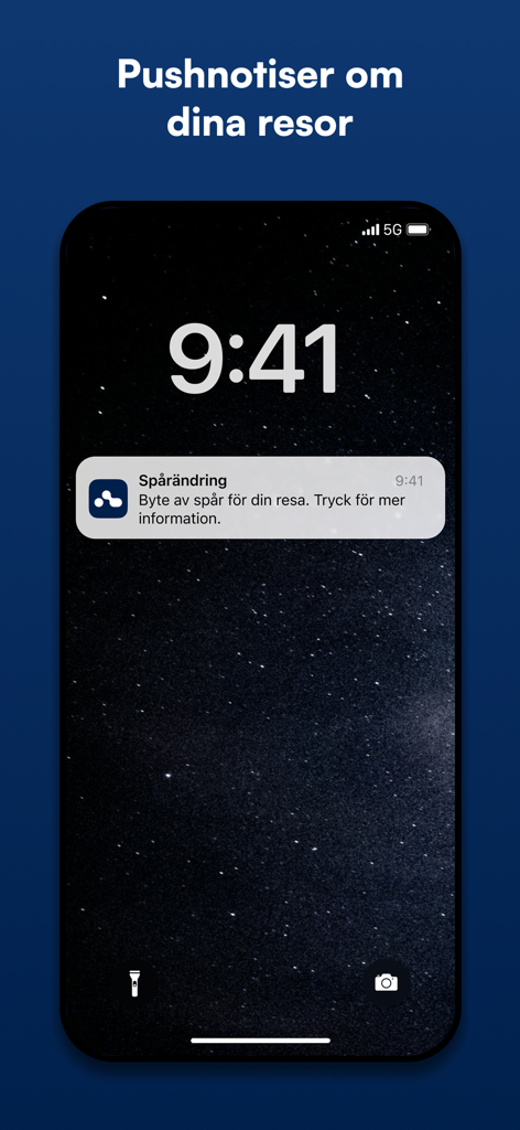 Mälardalstrafik - Smartphone lock screen displaying a real time track change push notification from the Malardalstrafik app