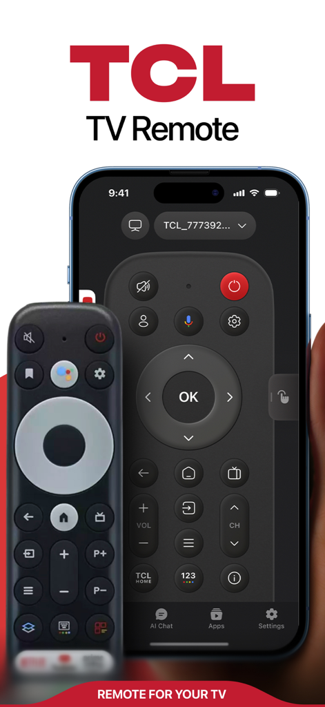 TCL Remote Control: Home & TV - TCL Remote Control app interface on a smartphone screen