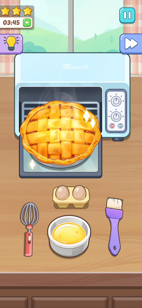 Cooking Paradise: DIY Food - A golden lattice-top pie baking in a cozy blue oven with baking tools and eggs on a counter.