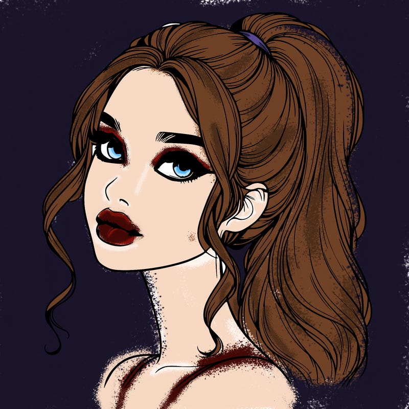 realistic girl with a ponytail on her hair and lips