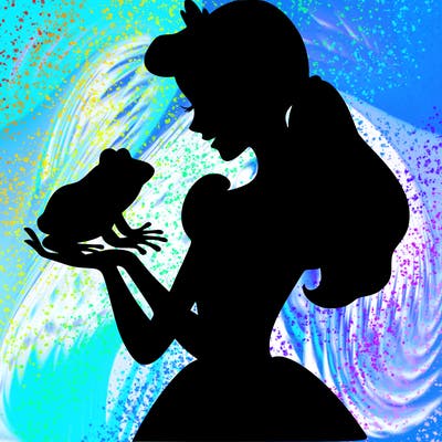 a shadow of a princess holding a frog realistic