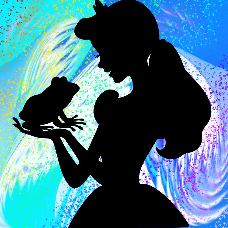 a shadow of a princess holding a frog realistic
