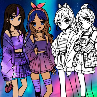 teen manga girls group of 4