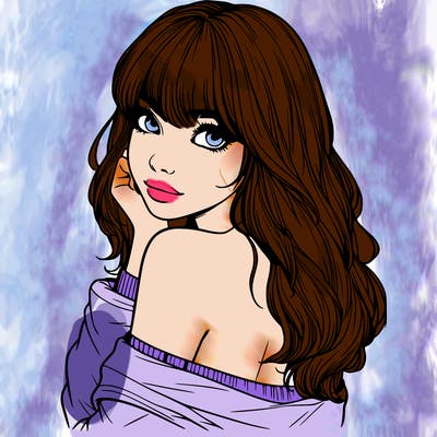 realistic girl with bangs looking over her shoulder