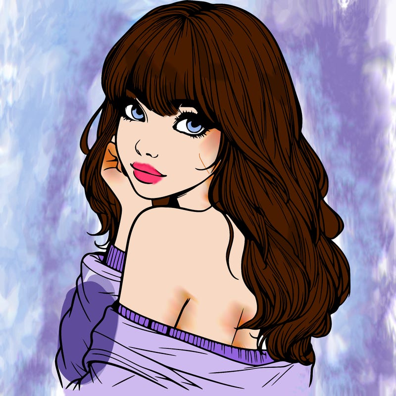 realistic girl with bangs looking over her shoulder