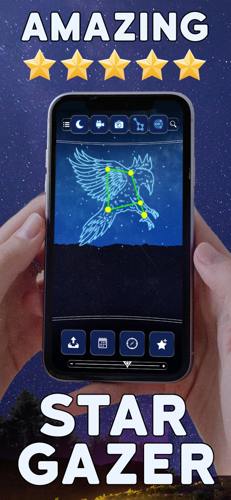 The Constellation Star Finder - Smartphone showing a bird constellation in the Star Gazer app