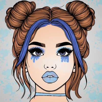 realistic girl with two buns on her hair and lips