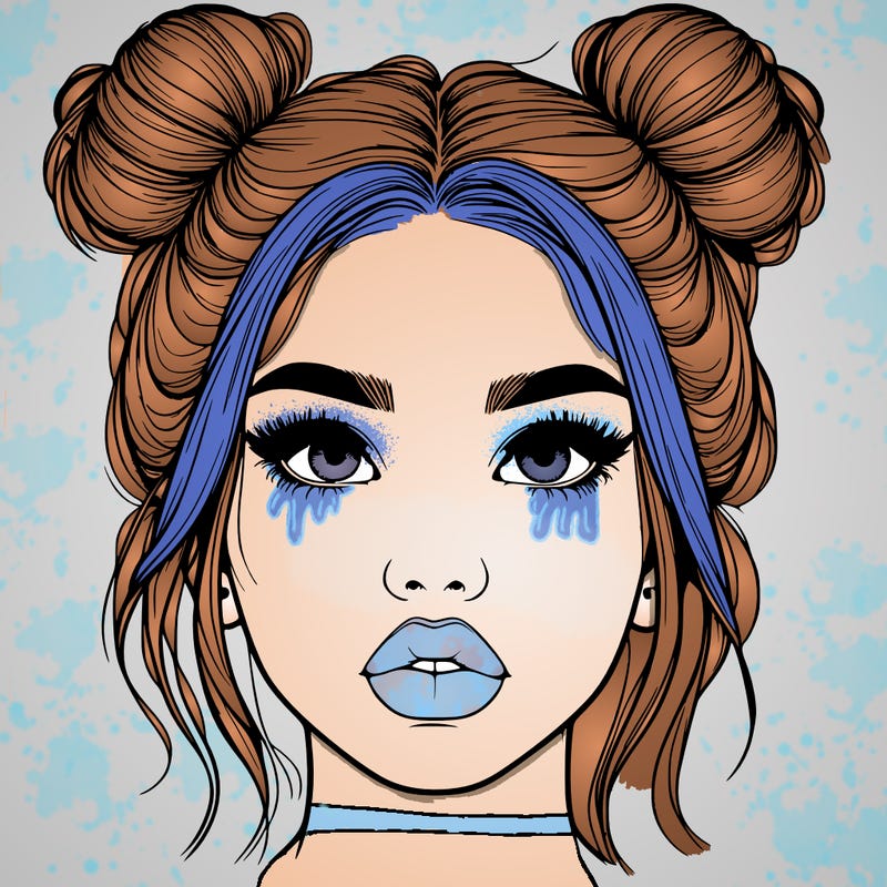 realistic girl with two buns on her hair and lips