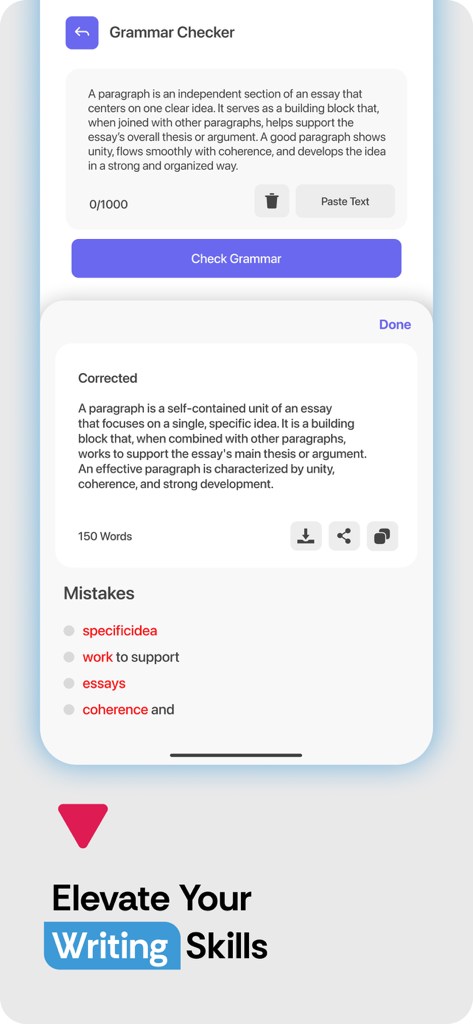 수정된 텍스트와 식별된 글쓰기 오류를 보여주는 TurniTin AI 문법 검사기 인터페이스