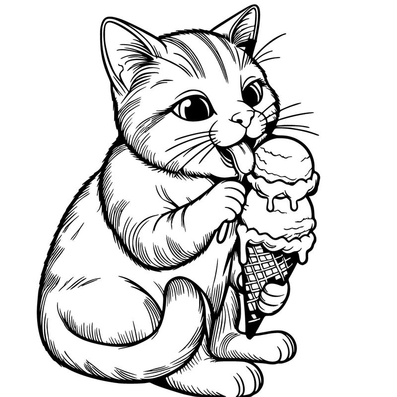 realistic cat eating ice cream