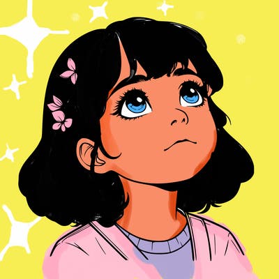 realistic girl looking up