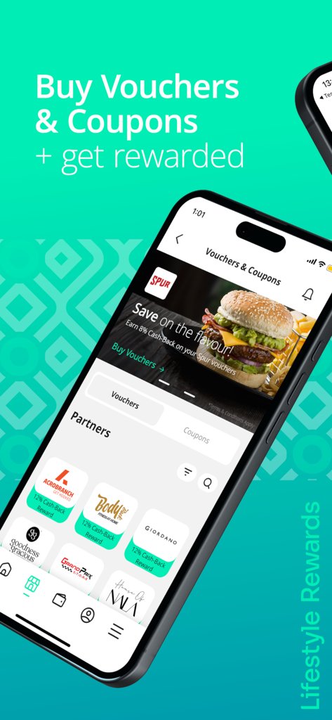 Lifestyle Rewards - Lifestyle Rewards app interface showing the vouchers and coupons section with partner brand logos