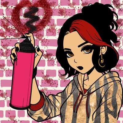 a realistic girl spray painting