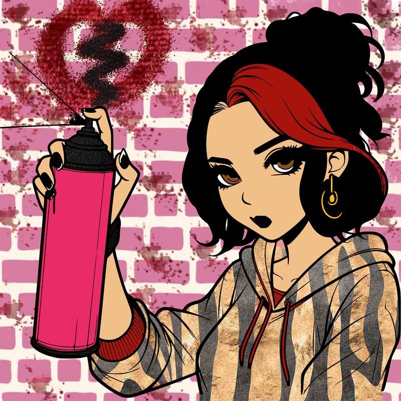 a realistic girl spray painting